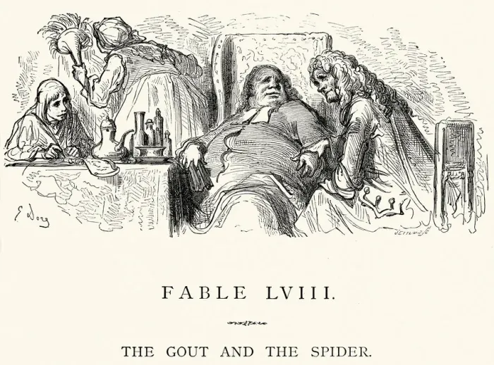 Framed Print : La Fontaines Fables - Gout and the Spider