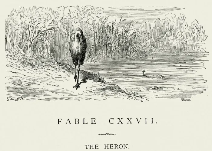Framed Print : La Fontaines Fables - The Heron Framed Print : La Fontaines Fables - The Heron