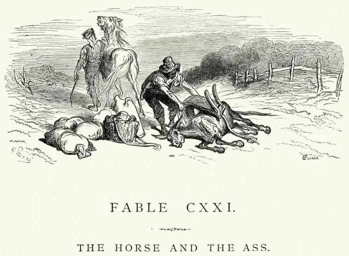 Framed Print : La Fontaines Fables - Horse and the Ass Framed Print : La Fontaines Fables - Horse and the Ass