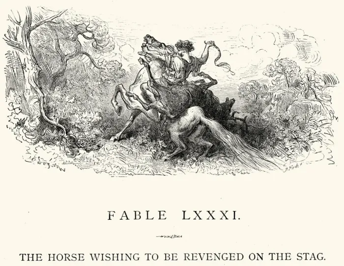 Framed Print : La Fontaines Fables - The Horse and Stag Framed Print : La Fontaines Fables - The Horse and Stag