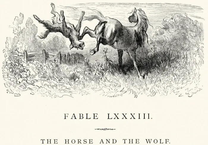 La Fontaine's Fables - Horse and the Wolf Print (Gustave Dore