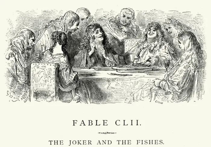 Framed Print : La Fontaines Fables - Joker and the Fishes Framed Print : La Fontaines Fables - Joker and the Fishes