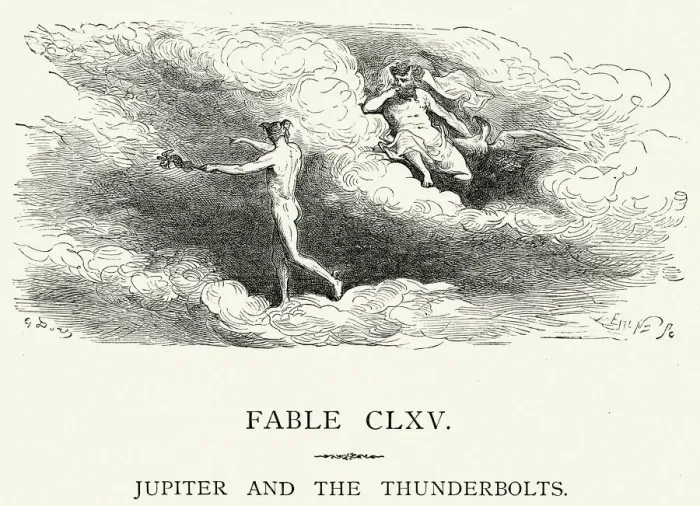 Framed Print : La Fontaines Fables - Jupiter and the Thunderbolts Framed Print : La Fontaines Fables - Jupiter and the Thunderbolts