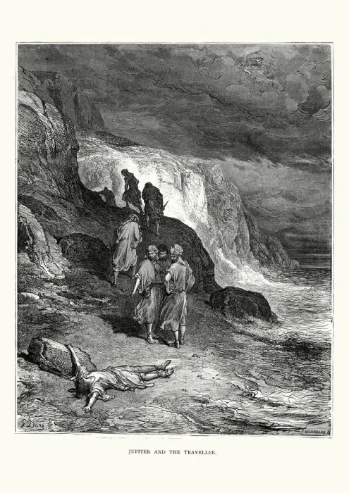Framed Print : La Fontaines Fables - Jupiter and the Traveller Framed Print : La Fontaines Fables - Jupiter and the Traveller