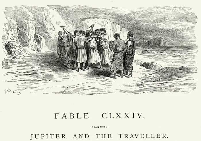 Framed Print : La Fontaines Fables - Jupiter and the Traveller Framed Print : La Fontaines Fables - Jupiter and the Traveller