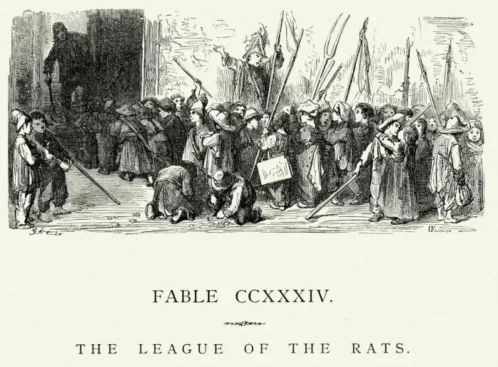 Framed Print : La Fontaines Fables - League of the Rats Framed Print : La Fontaines Fables - League of the Rats