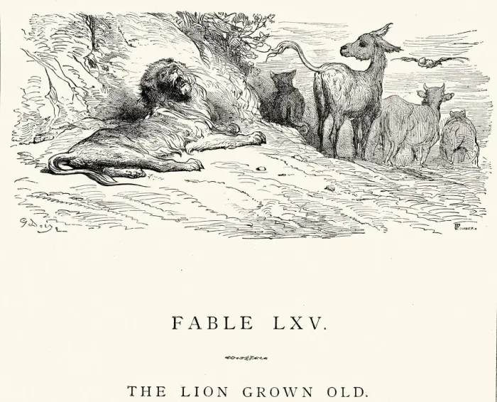 Framed Print : La Fontaines Fables - The Lion Grown Old Framed Print : La Fontaines Fables - The Lion Grown Old