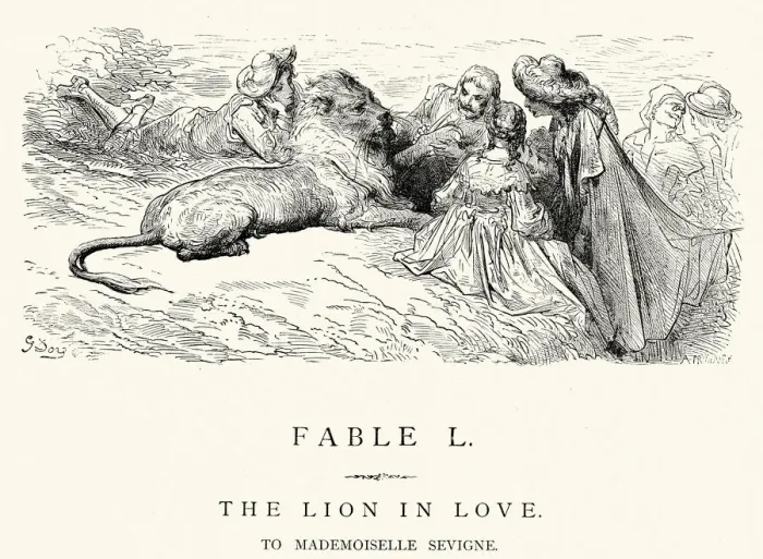 Framed Print : La Fontaines Fables - The Lion in Love Framed Print : La Fontaines Fables - The Lion in Love