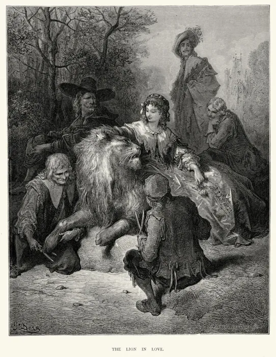 Framed Print : La Fontaines Fables - The Lion in Love