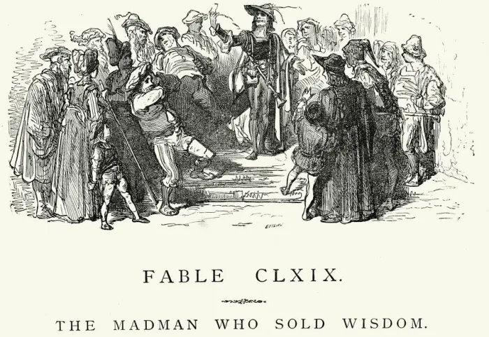 Framed Print : La Fontaines Fables - The Madman who sold Wisdom