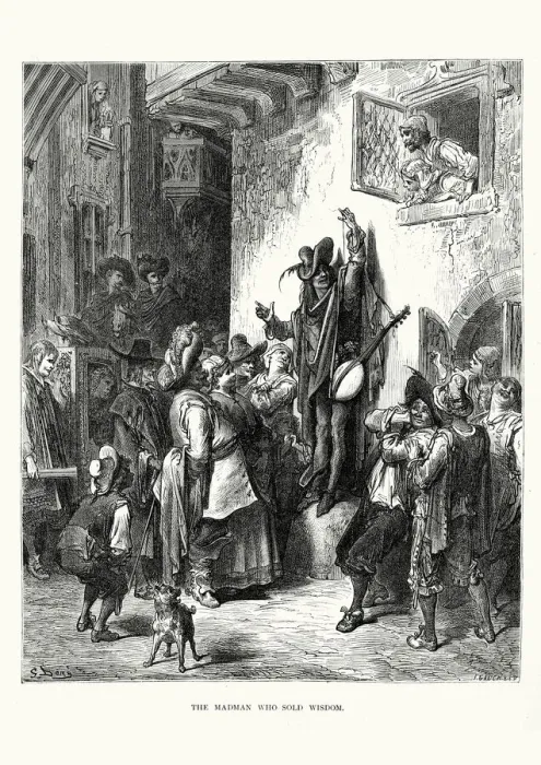 Framed Print : La Fontaines Fables - The Madman who Sold Wisdom Framed Print : La Fontaines Fables - The Madman who Sold Wisdom