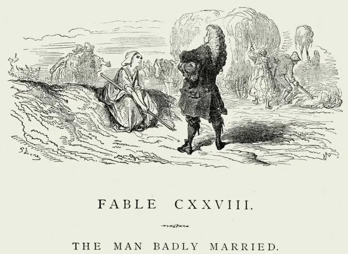 Framed Print : La Fontaines Fables - The Man badly Married Framed Print : La Fontaines Fables - The Man badly Married