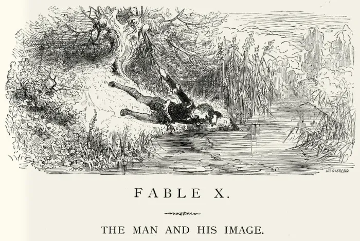 Framed Print : La Fontaines Fables - The Man and his Image Framed Print : La Fontaines Fables - The Man and his Image