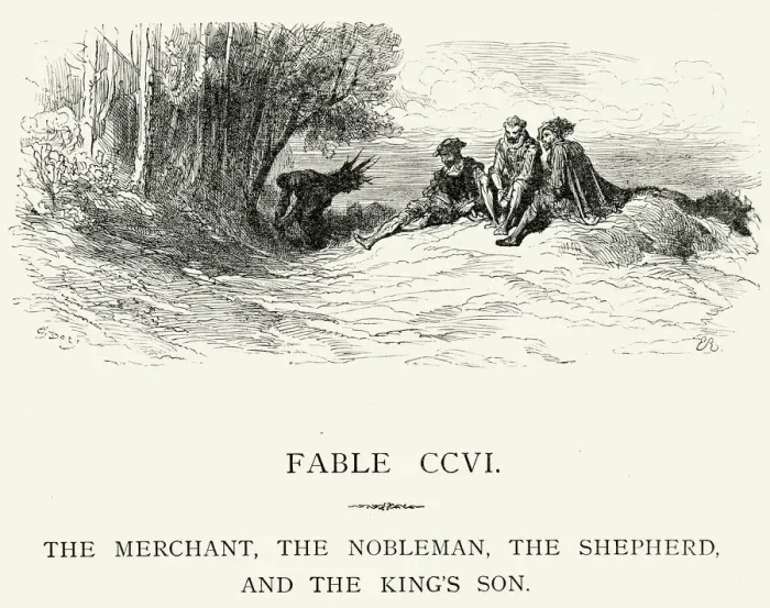Framed Print : La Fontaines Fables - Merchant Nobleman Shepherd and the King s Framed Print : La Fontaines Fables - Merchant Nobleman Shepherd and the King s