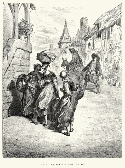 Framed Print : La Fontaines Fables - Miller, His Son, and the Ass
