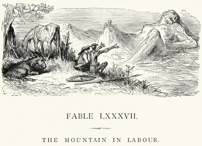 Framed Print : La Fontaines Fables - The Mountain in Labour Framed Print : La Fontaines Fables - The Mountain in Labour