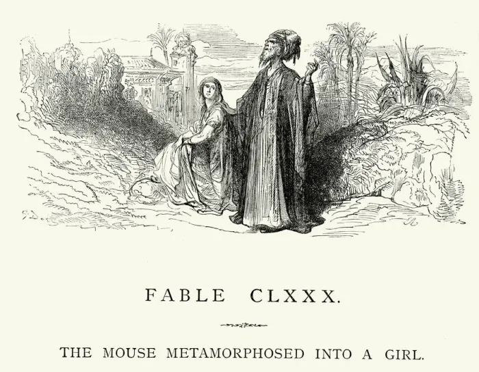 Framed Print : La Fontaines Fables - Mouse Metamorphosed into a Girl Framed Print : La Fontaines Fables - Mouse Metamorphosed into a Girl