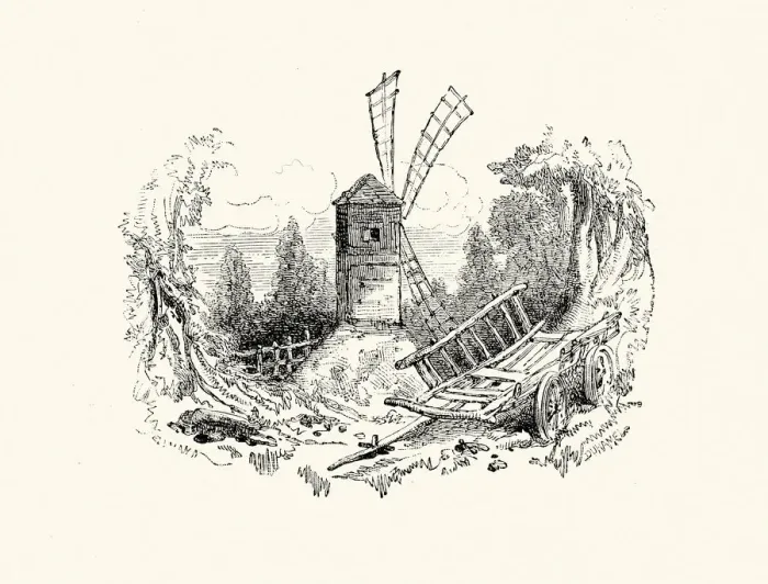 Framed Print : La Fontaines Fables - The Old Windmill Framed Print : La Fontaines Fables - The Old Windmill