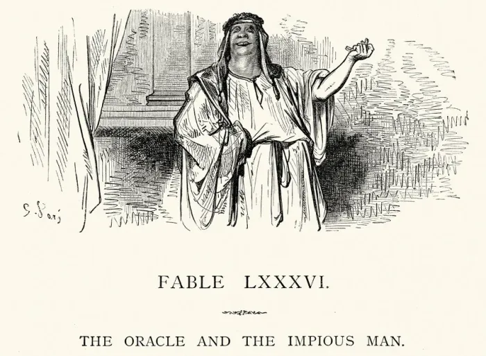 Framed Print : La Fontaines Fables - Oracle and the Impious Man Framed Print : La Fontaines Fables - Oracle and the Impious Man