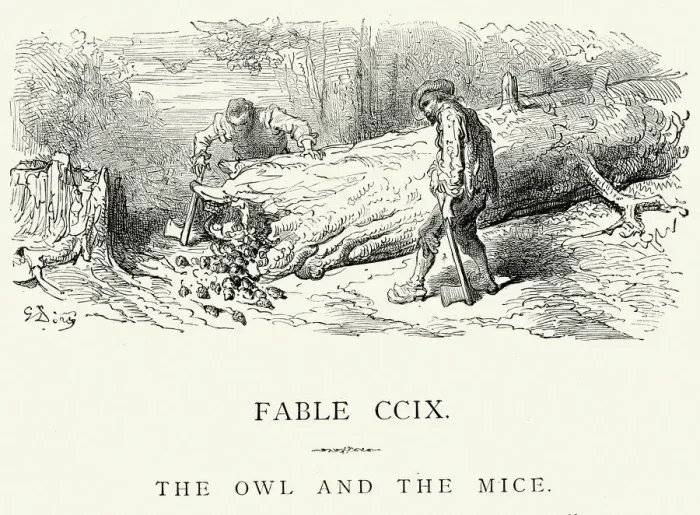 Framed Print : La Fontaines Fables - Owl and the Mice Framed Print : La Fontaines Fables - Owl and the Mice