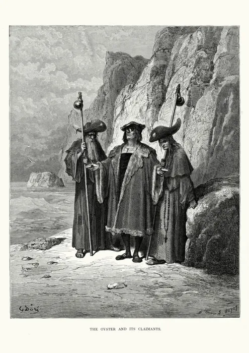 Framed Print : La Fontaines Fables - The Oyster and its Claimants