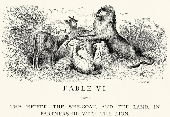 Framed Print : La Fontaines Fables - Partnership with the Lion Framed Print : La Fontaines Fables - Partnership with the Lion