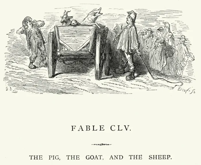 Framed Print : La Fontaines Fables - Pig Goat and the Sheep
