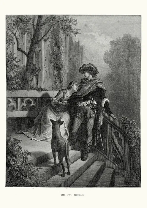 Framed Print : La Fontaines Fables - The Two Pigeons Framed Print : La Fontaines Fables - The Two Pigeons