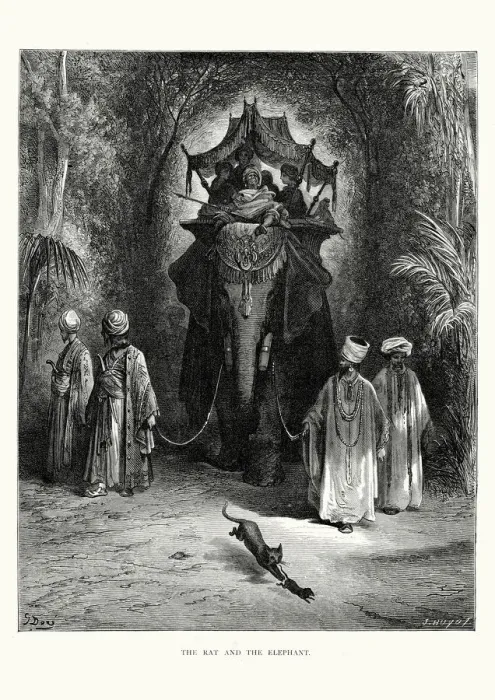Framed Print : La Fontaines Fables - Rat and the Elephant Framed Print : La Fontaines Fables - Rat and the Elephant