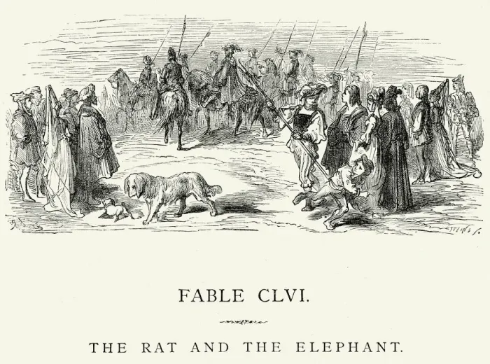 Framed Print : La Fontaines Fables - Rat and the Elephant Framed Print : La Fontaines Fables - Rat and the Elephant