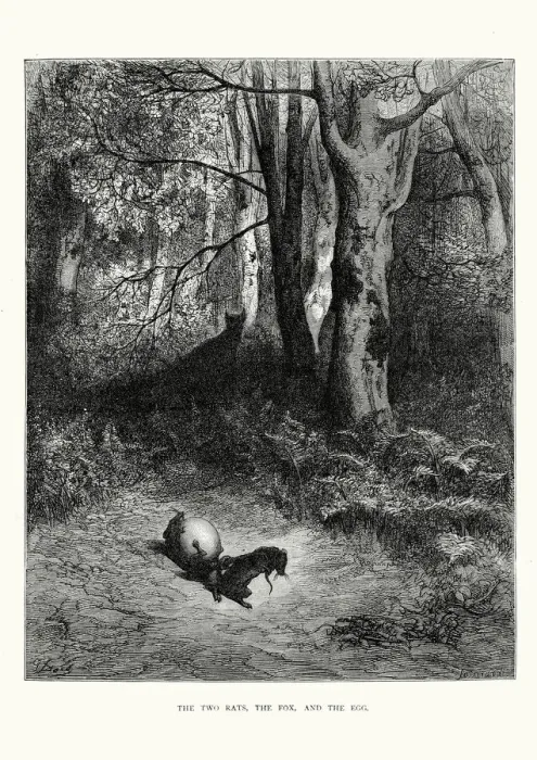 Framed Print : La Fontaines Fables - Two Rats Fox and the Egg Framed Print : La Fontaines Fables - Two Rats Fox and the Egg