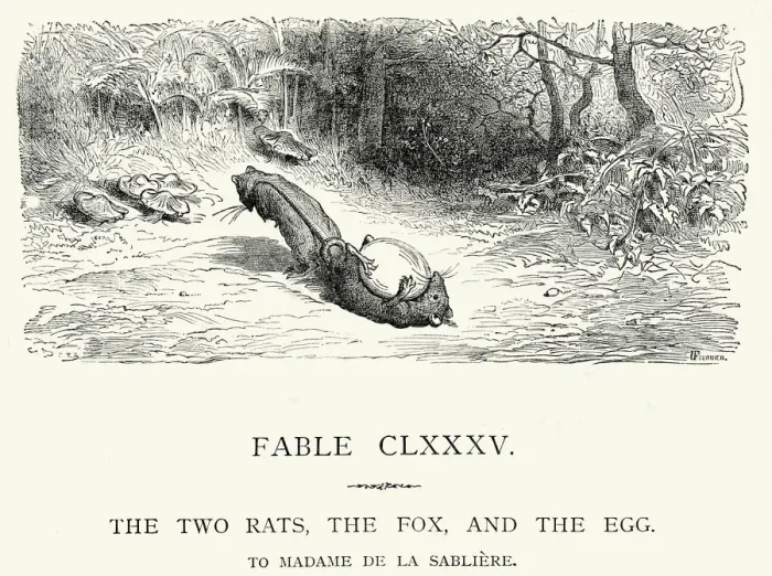 Framed Print : La Fontaines Fables - Two Rats, Fox and the Egg Framed Print : La Fontaines Fables - Two Rats, Fox and the Egg