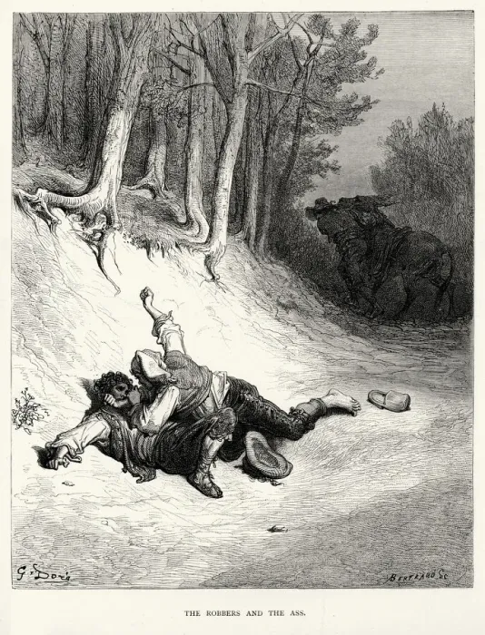 Framed Print : La Fontaines Fables - Robbers and the Ass Framed Print : La Fontaines Fables - Robbers and the Ass