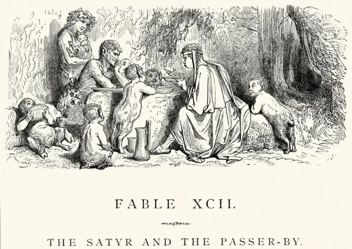 Framed Print : La Fontaines Fables - Satyr and the Passerby