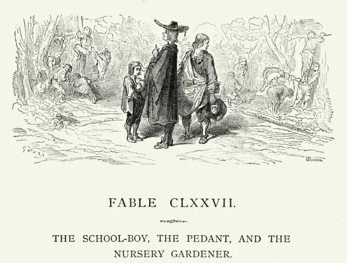 Framed Print : La Fontaines Fables - Schoolboy Pedant and the Nursery Gardener Framed Print : La Fontaines Fables - Schoolboy Pedant and the Nursery Gardener