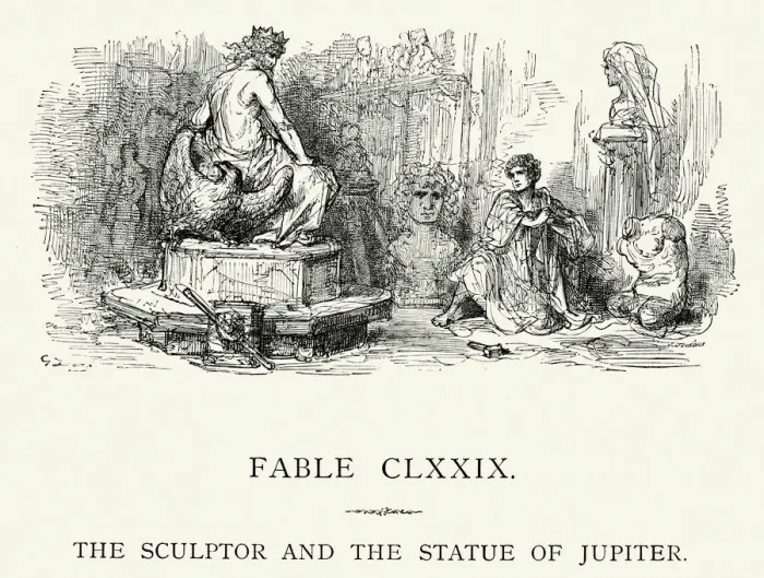Framed Print : La Fontaines Fables - Sculptor and the Statue of Jupiter