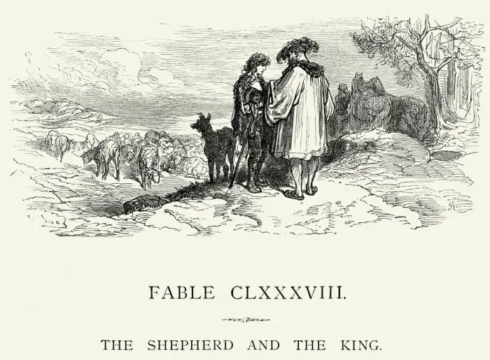 Framed Print : La Fontaines Fables - Shephard and the King Framed Print : La Fontaines Fables - Shephard and the King