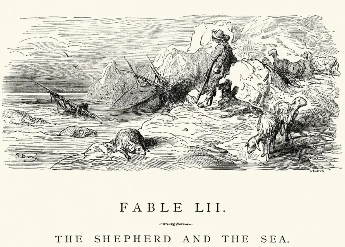 Framed Print : La Fontaines Fables - Shepherd and the Sea