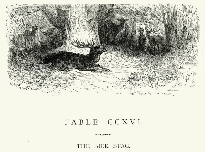 Framed Print : La Fontaines Fables - The Sick Stag Framed Print : La Fontaines Fables - The Sick Stag