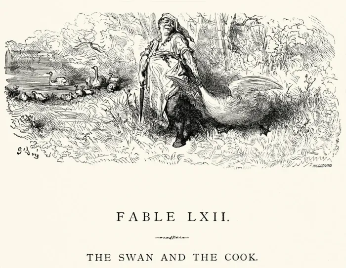 Framed Print : La Fontaines Fables - Swan and the Cook Framed Print : La Fontaines Fables - Swan and the Cook