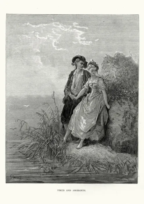 Framed Print : La Fontaines Fables - Tircis and Amaranth Framed Print : La Fontaines Fables - Tircis and Amaranth