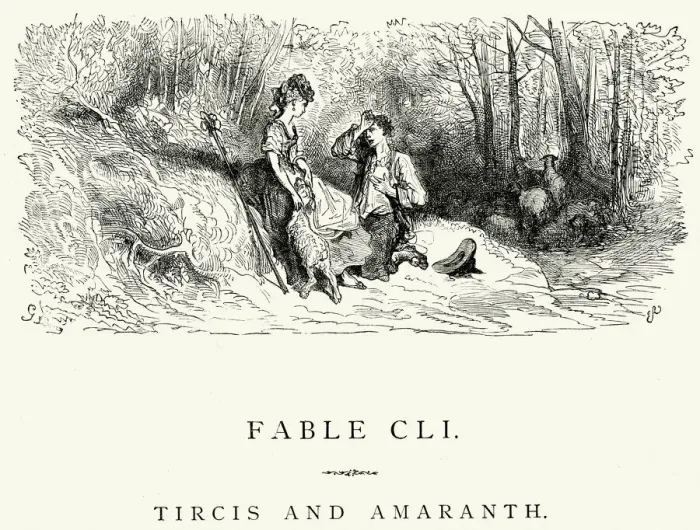 Framed Print : La Fontaines Fables - Tircis and Amaranth Framed Print : La Fontaines Fables - Tircis and Amaranth