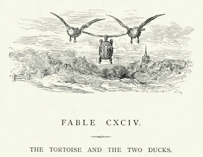 Framed Print : La Fontaines Fables - Tortoise and the two Ducks Framed Print : La Fontaines Fables - Tortoise and the two Ducks