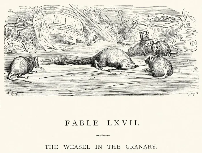 Framed Print : La Fontaines Fables - Weasel in the Granary