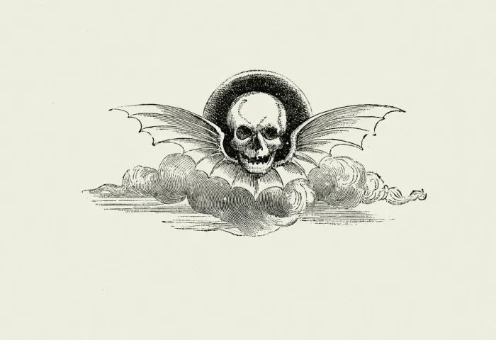 Framed Print : La Fontaines Fables - Winged Deaths Head Framed Print : La Fontaines Fables - Winged Deaths Head