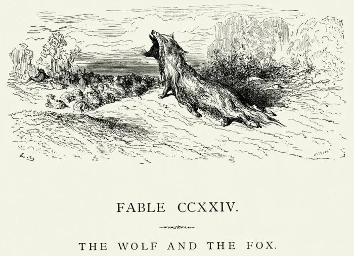 Framed Print : La Fontaines Fables - Wolf and the Fox