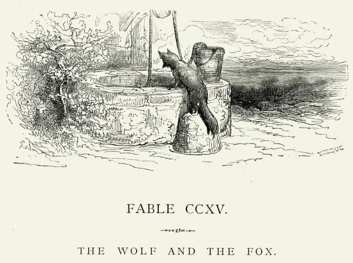 Framed Print : La Fontaines Fables - Wolf and the Fox Framed Print : La Fontaines Fables - Wolf and the Fox