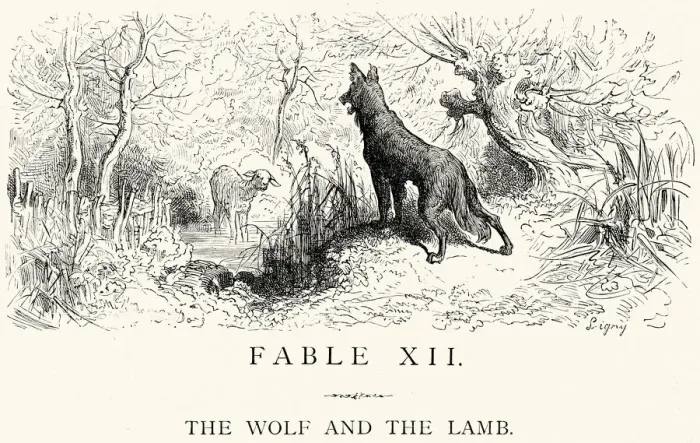 Framed Print : La Fontaines Fables - Wolf and the Lamb Framed Print : La Fontaines Fables - Wolf and the Lamb