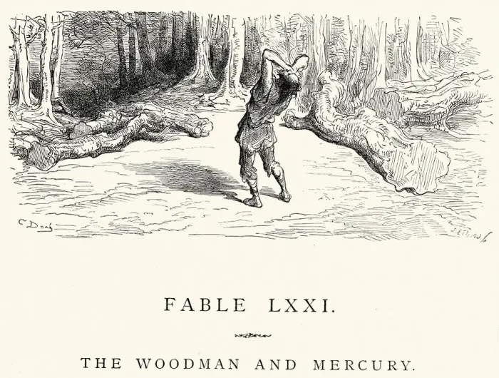 Framed Print : La Fontaines Fables - The Woodman and Mercury