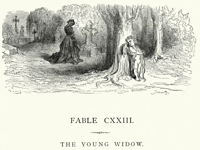 Framed Print : La Fontaines Fables - The Young Widow Framed Print : La Fontaines Fables - The Young Widow